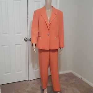 Kasper 16 Vibrant Orange Blazer Pantsuit Zipper Pockets